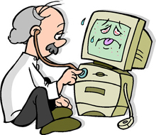 Illustration of a doctor helping a sick computer